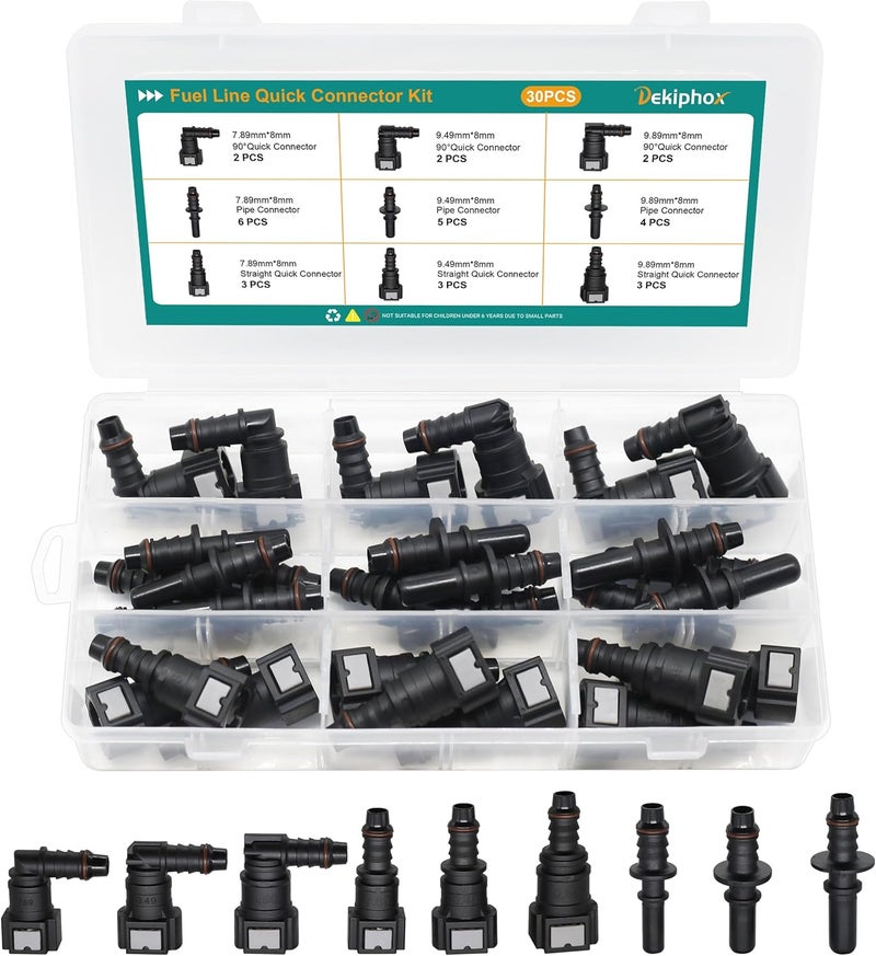 Dekiphox 30pcs Fuel Line Repair Kit, Assorted Fuel Line Quick Connectors Hose Release Connect Fittings SAE 7.89mm 9.49mm 9.89mm to ID 8mm - Image 1